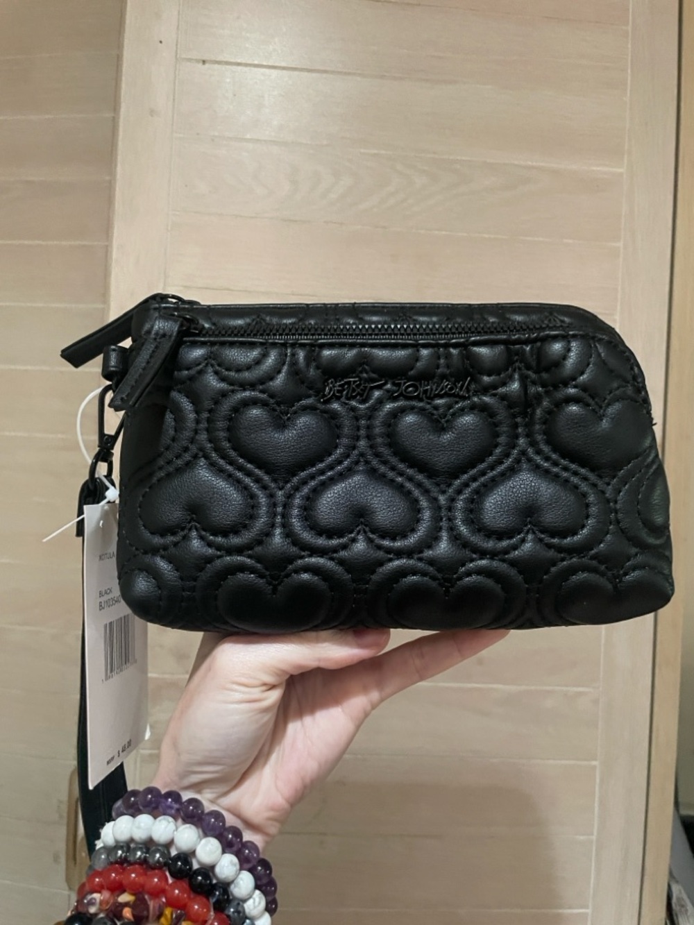 Betsey Johnson Black Quilted Heart Wristlet